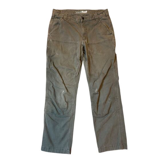 CARHARTT Moss Green Relaxed Rigby Double-Front Canvas Utility Work Pants 32x30 - Picture 1 of 9
